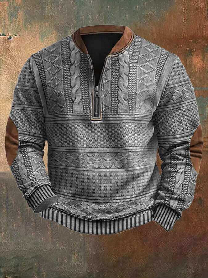 Męska bluza zapinana na zamek z dzianiną w stylu vintage