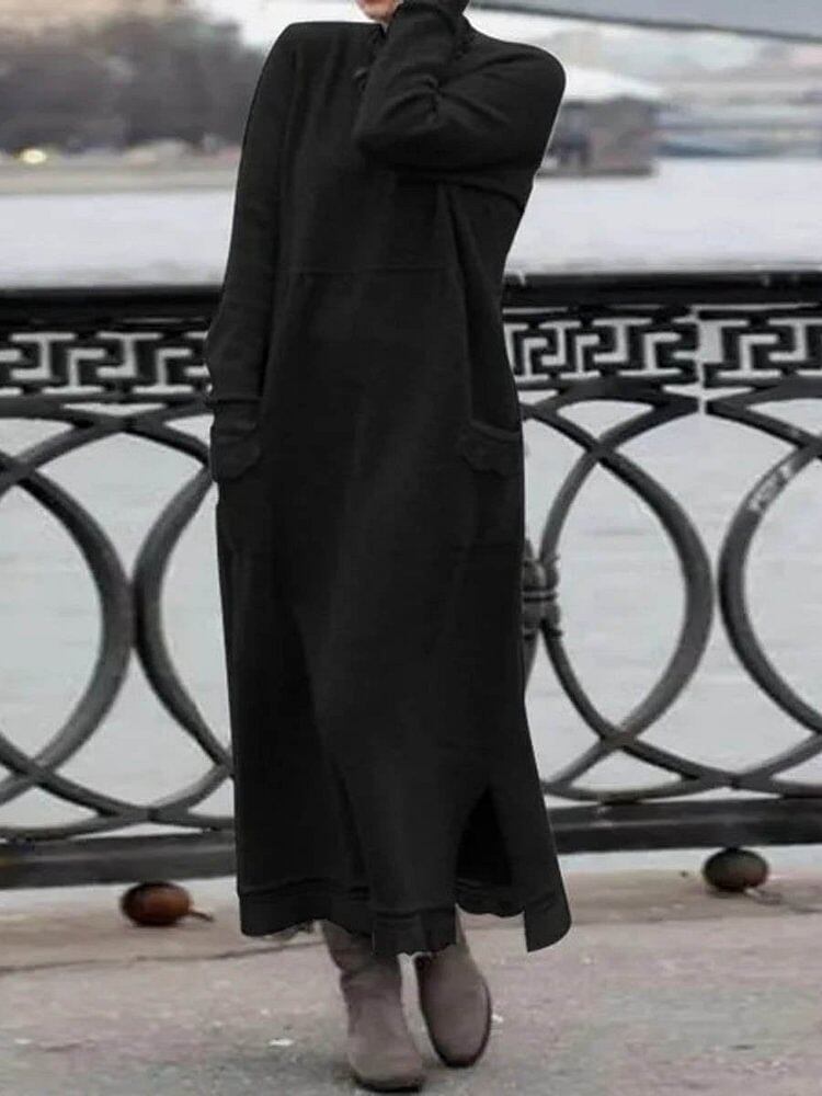 Vestido elegante e comprido de inverno para mulher