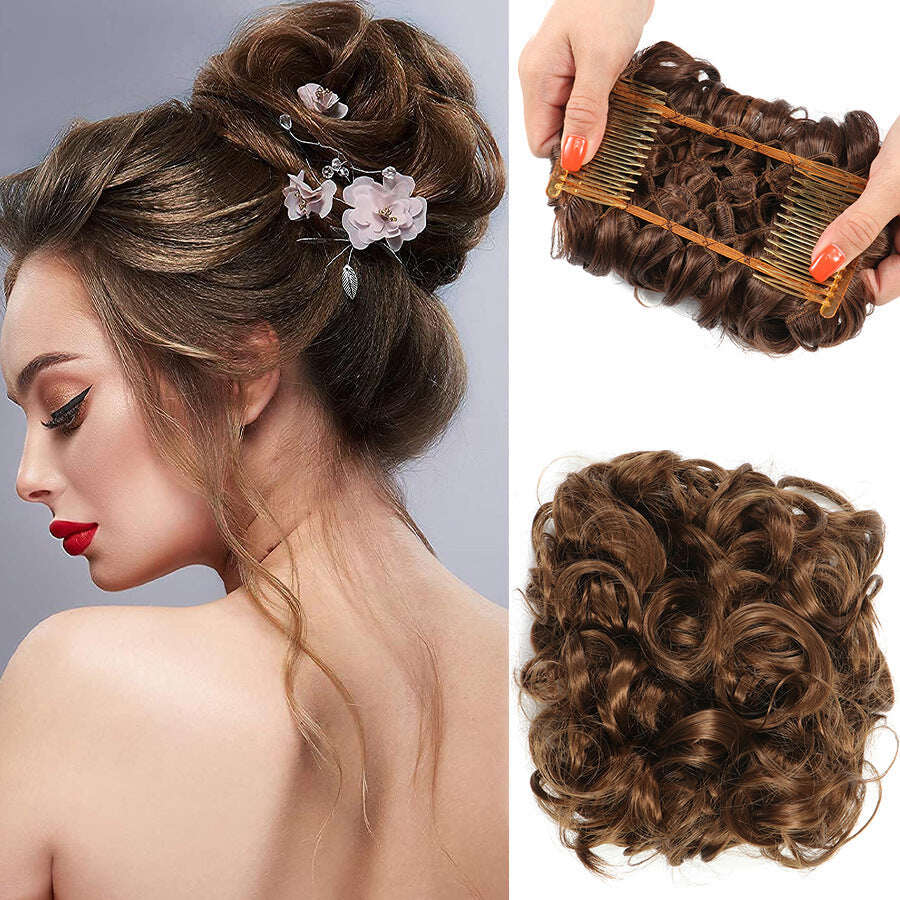 Extensão de coque de cabelo curto e encaracolado