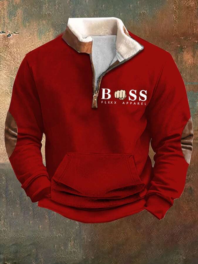 Sweatshirt de homem com estampado de letras vintage com gola alta e fecho