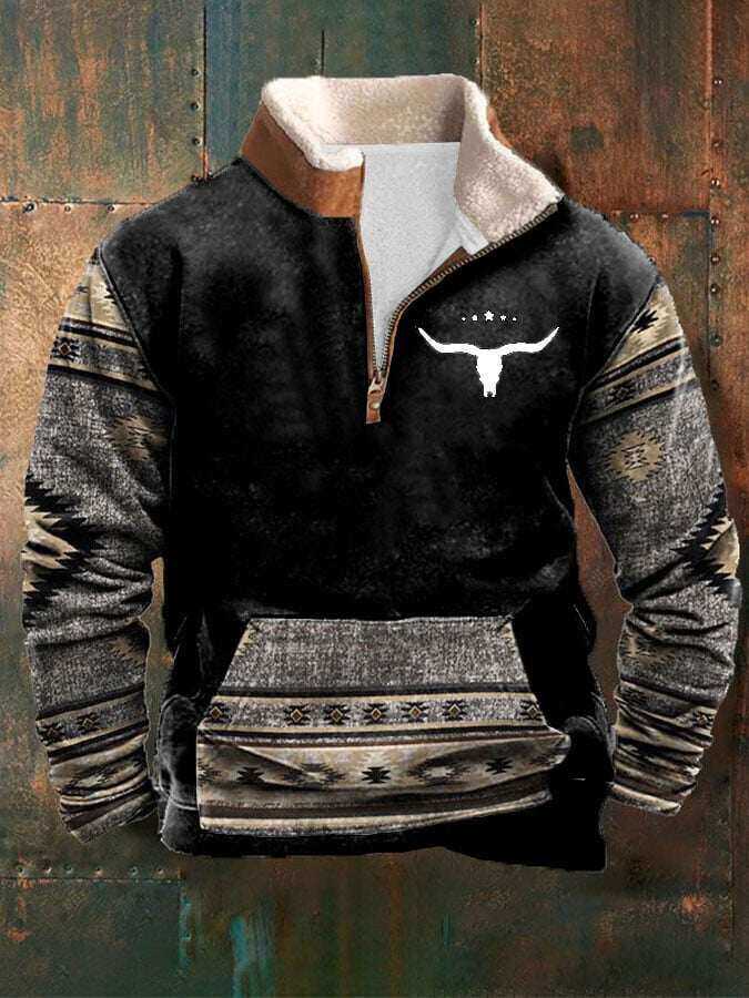 Męska bluza rekreacyjna z nadrukiem w zachodnim stylu retro
