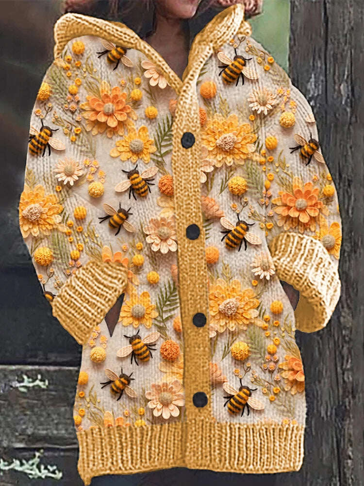 Cardigã elegante e aconchegante com flores bordadas