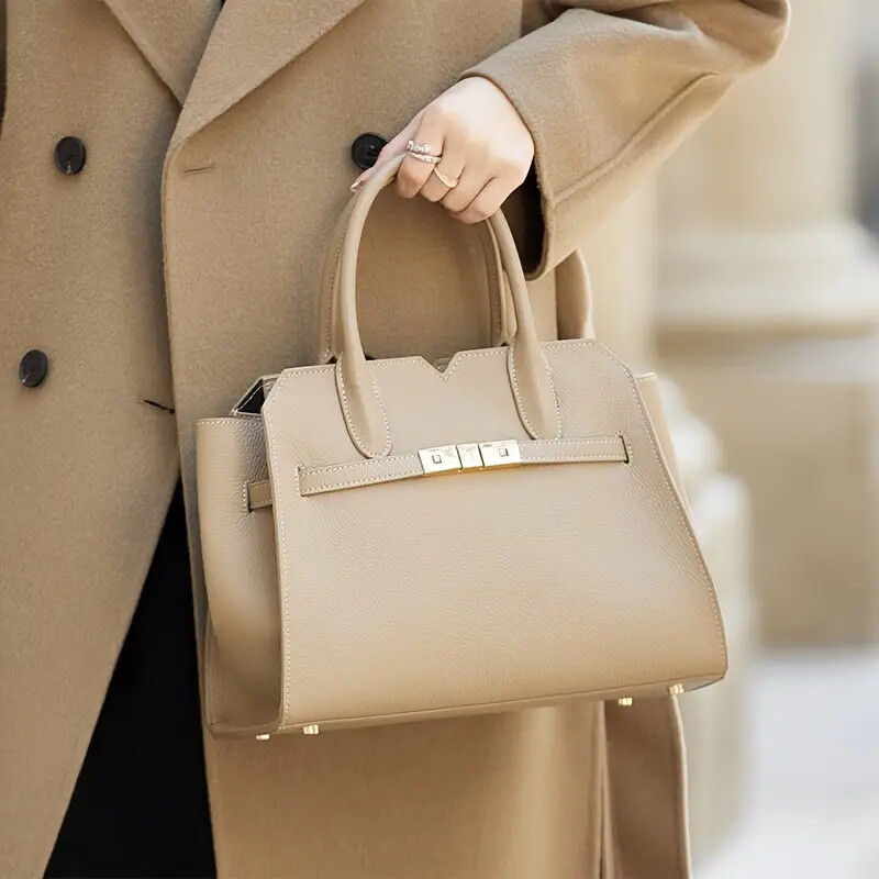 Luxury Genuine Genuine Leather Wo 's Handbag - Large Capacity, Adjustable Strap