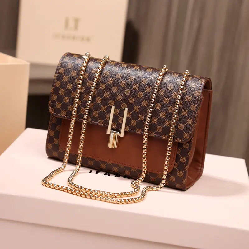 Polka Dot Print Shoulder Bag, Trendy Chain Crossbody Bag, Retro Square Handbag, Purse For Women