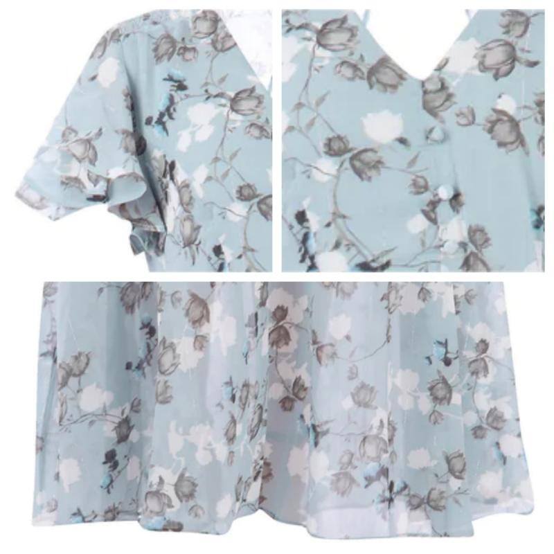 💐 Vestido longo Leight com estampa floral e mangas curtas