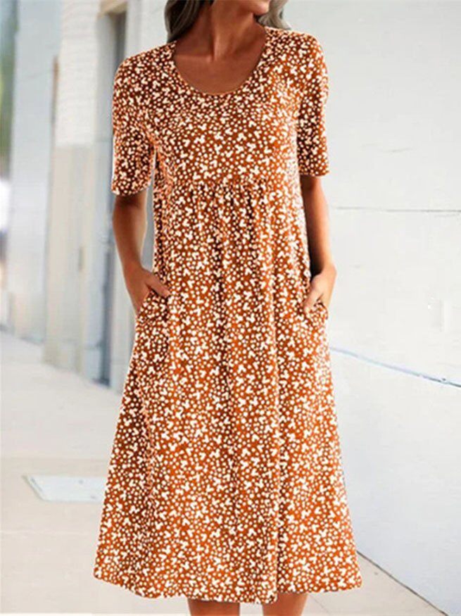 VESTIDO MIDI FEMININO COM BOLSOS FLORAIS