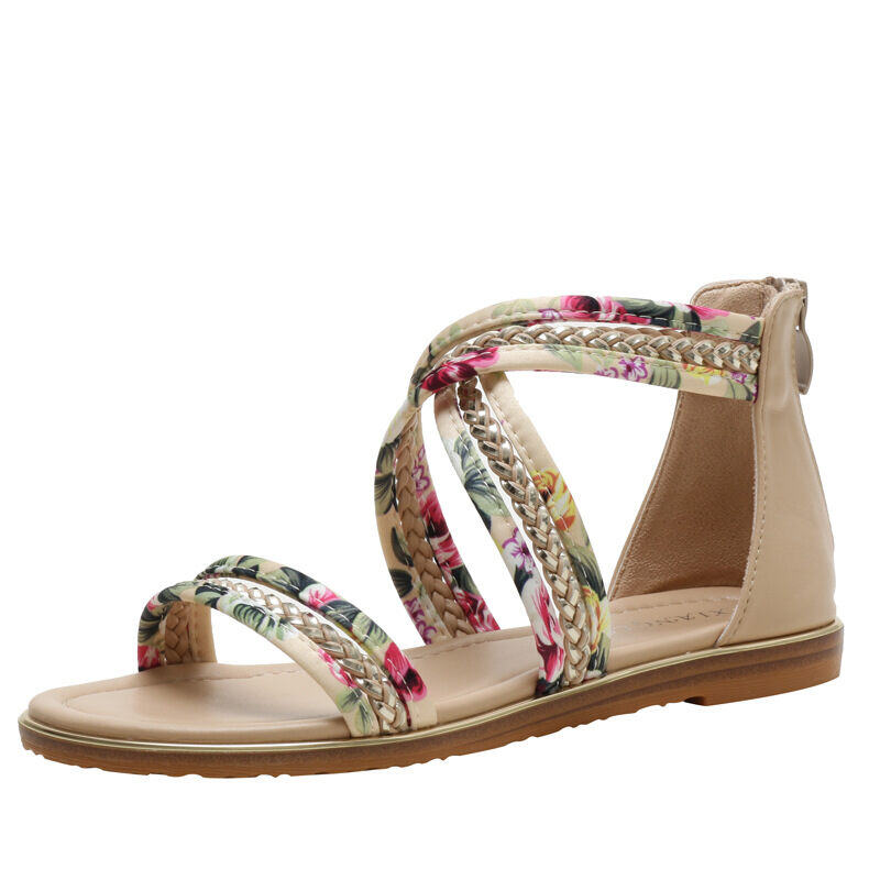 2024 Novos sapatos romanos com alça floral aberta e antiderrapante