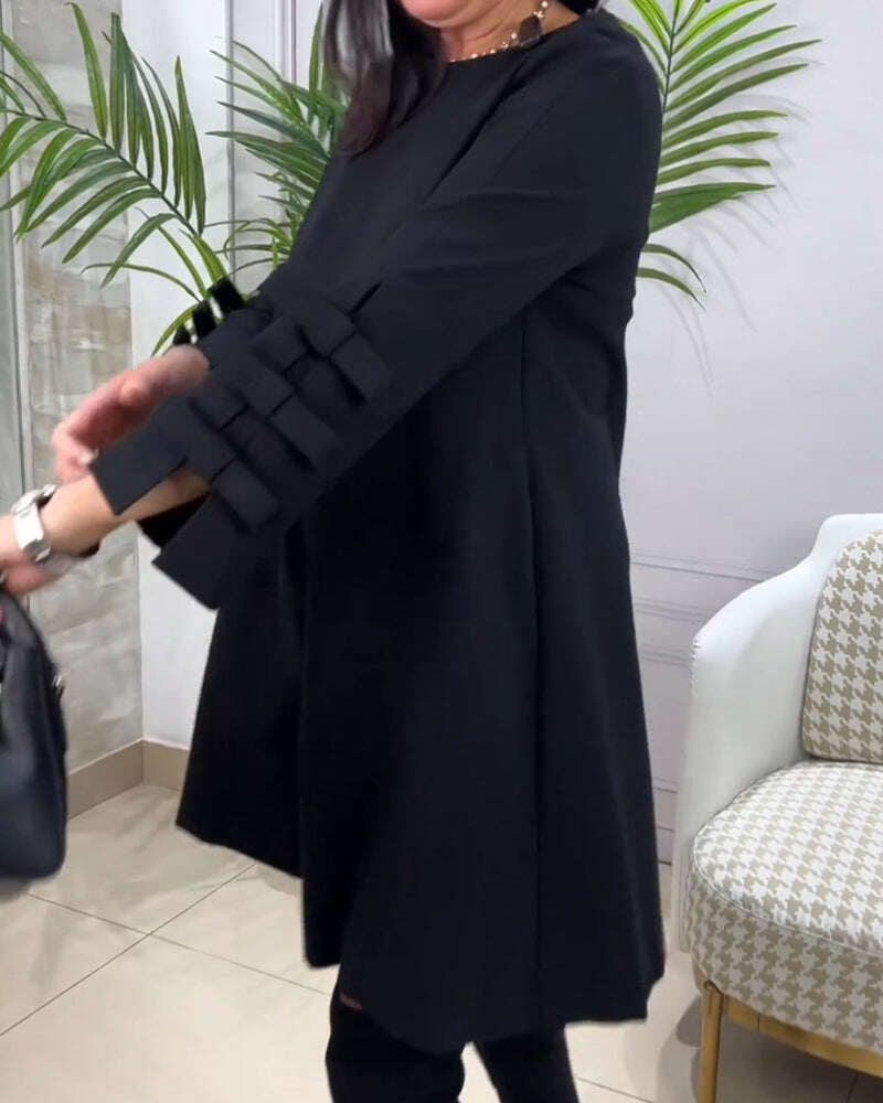 Vestido casual na altura do joelho com mangas compridas