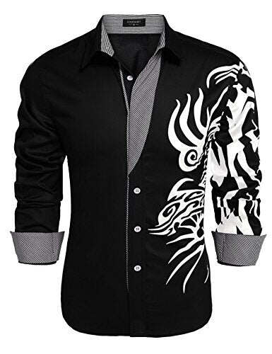 COOFANDY Men's Print Button Down Dress Shirt Fashion Long Sleeve Casual Shirts