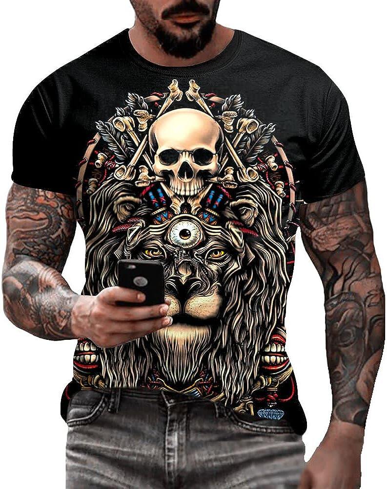 Men's 3D Print Skull T-Shirt 3D Creative Print Short Sleeve T-Shirt Casual Round Neck Novelty Street Fashion Tees Shirt