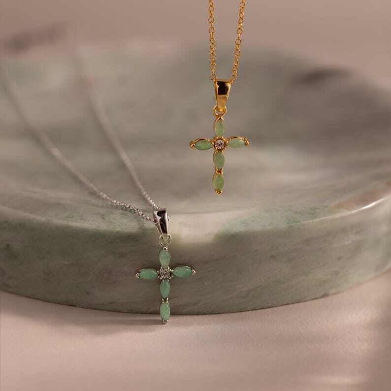 Marquise Jade Cross Necklace