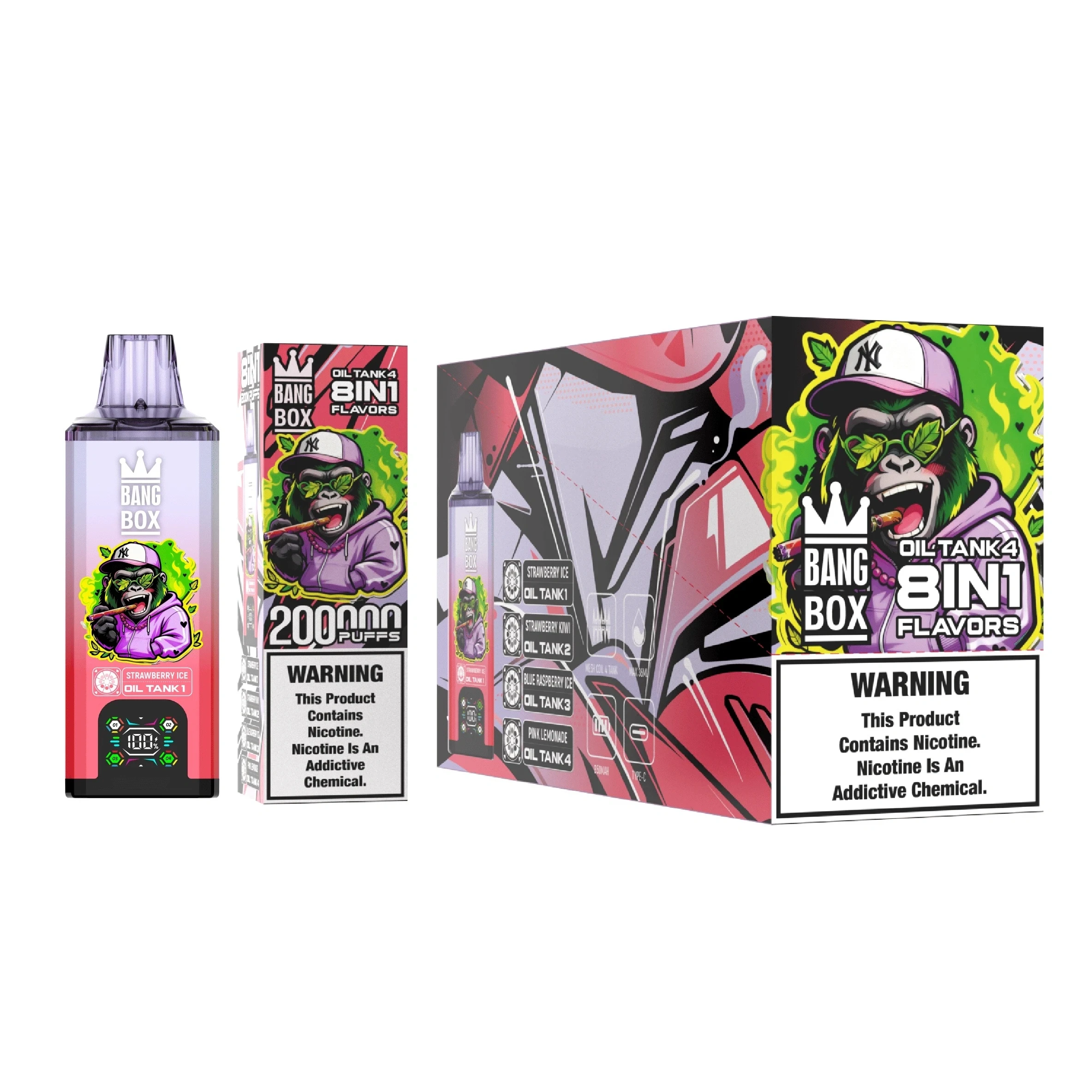 Bang Box 8 in 1 Oil Tank 4 200000 Puffs Disposable vapeGelado triplo de melão, maracujá e ananás com coco.