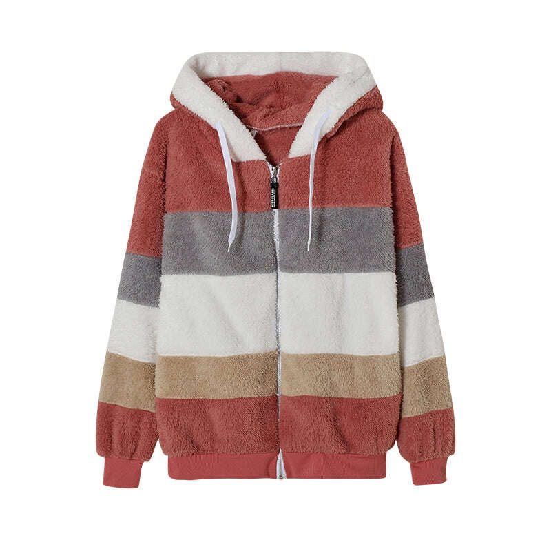 Novo casaco de lã de cordeiro de Outono/Inverno 2022 com bolsos com fecho de correr e capuz