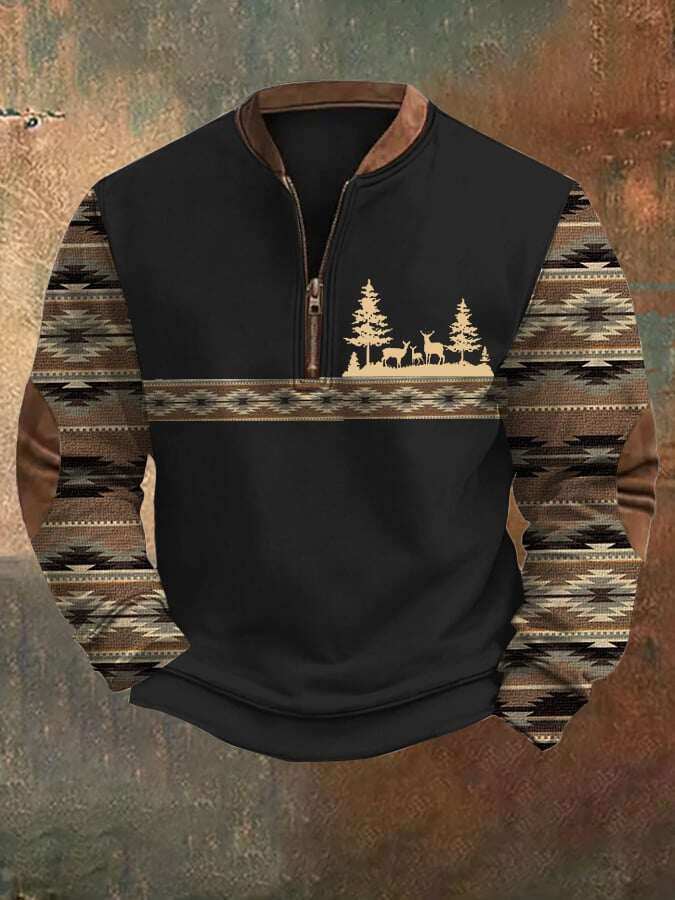 Ανδρικό Vintage Western Aztec Print Zip Up Hoodie με γιακά