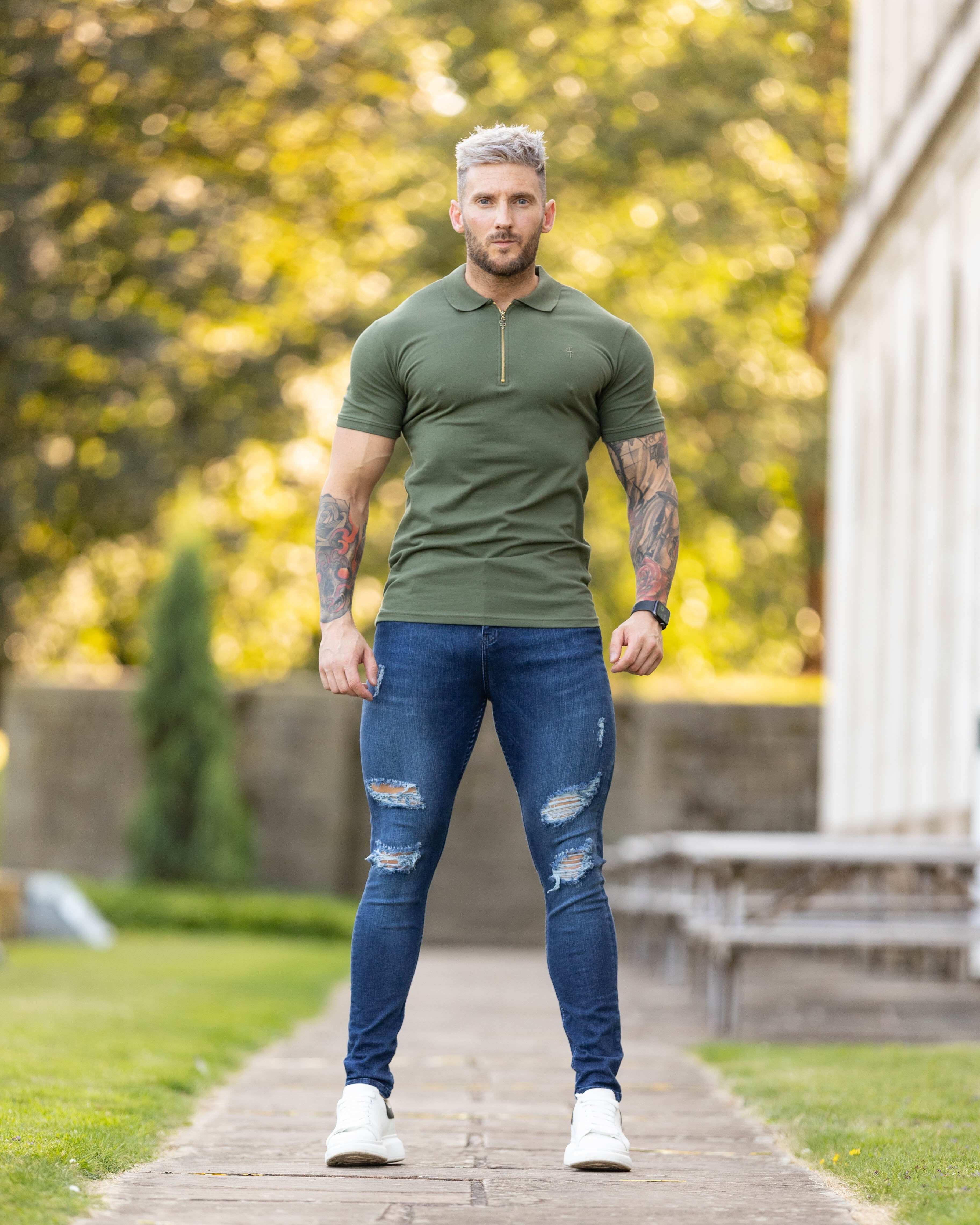 Father Sons Ultra Stretch Navy Slim Jeans with Distressed Rips - FSJEAN006