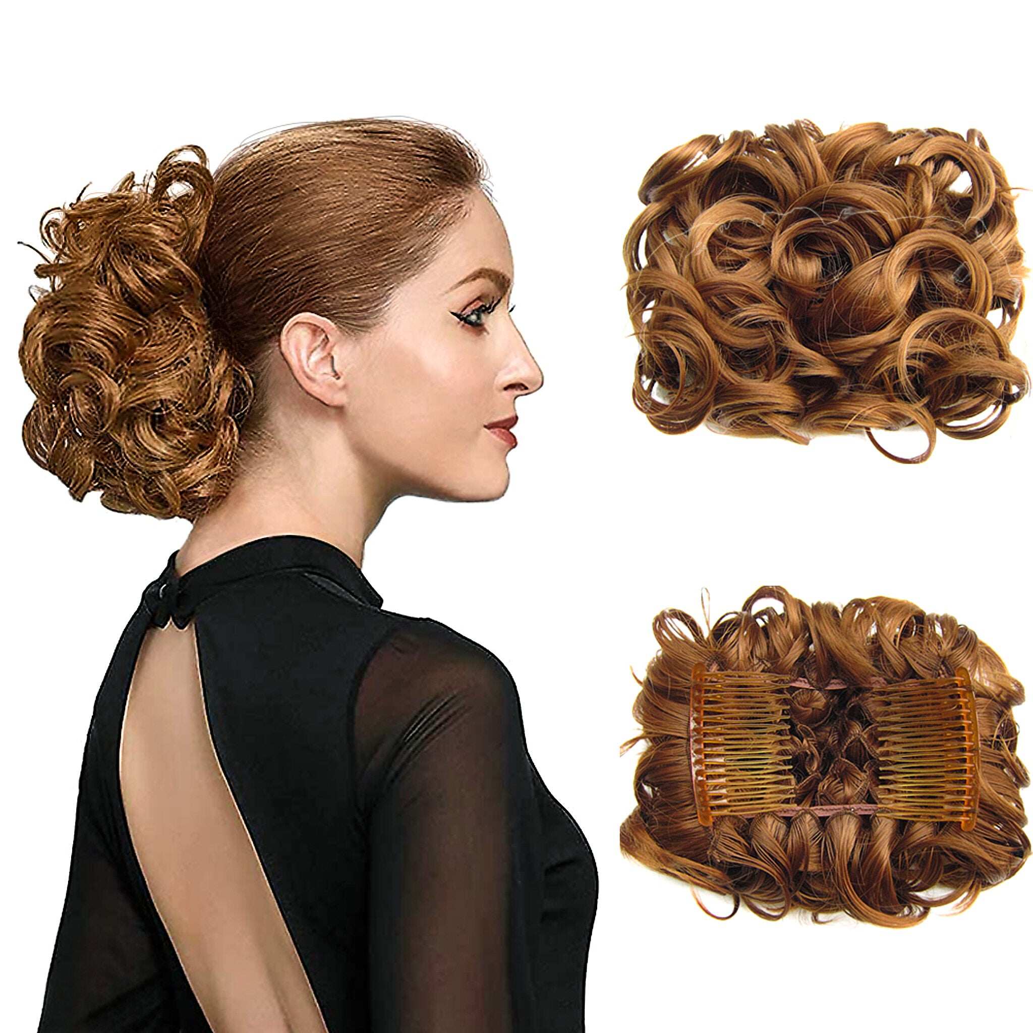 Extensão de coque de cabelo curto e encaracolado