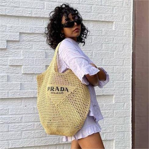 Prada Raffia Tote Bag-Cáqui