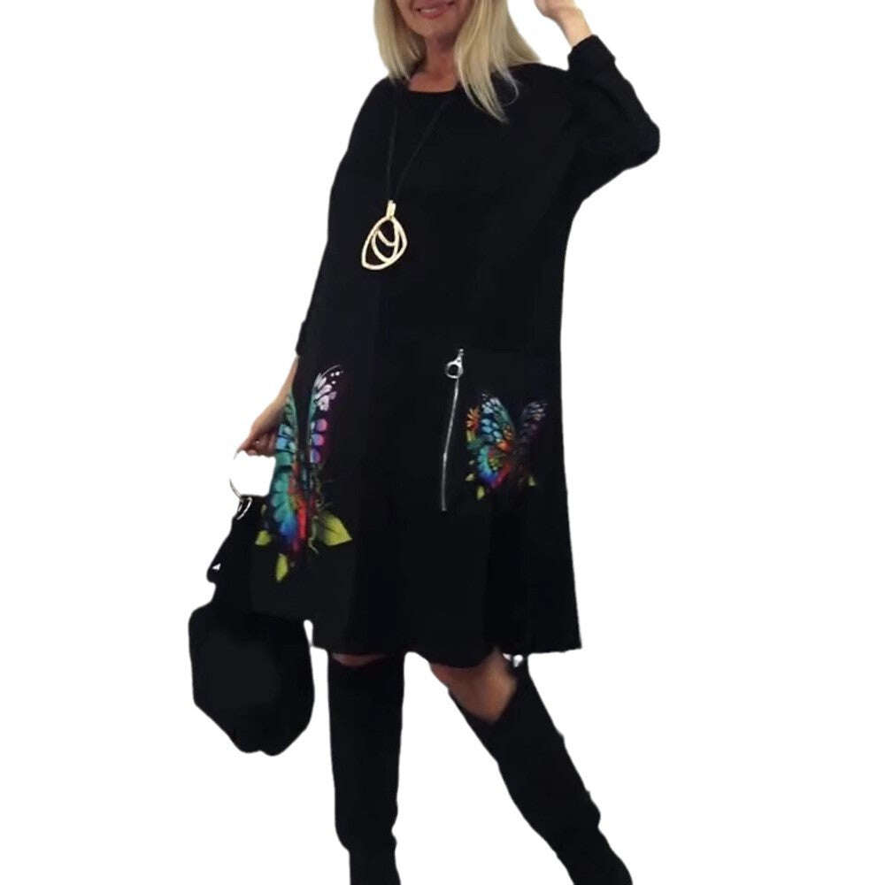 Novo vestido feminino com estampa de borboleta de alta qualidade