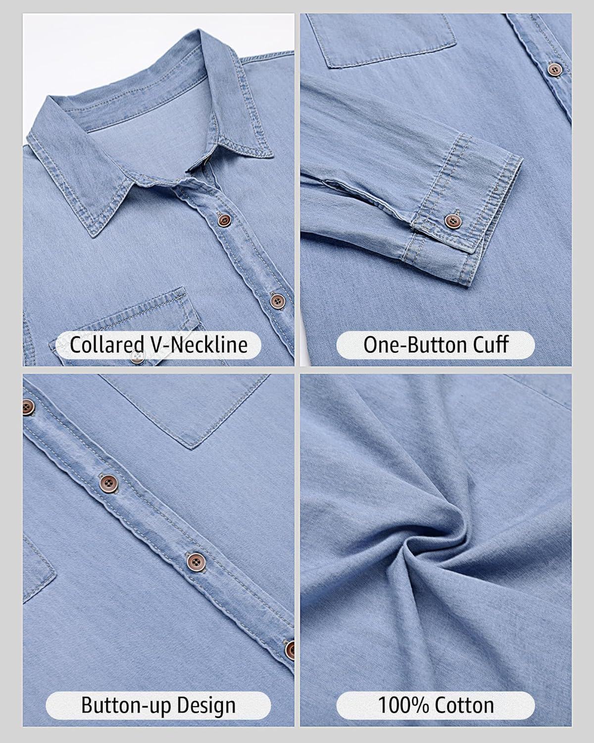 luvamia farmer ing Női Chambray Jean Western Shirts Hosszú ujjú gombos felsők