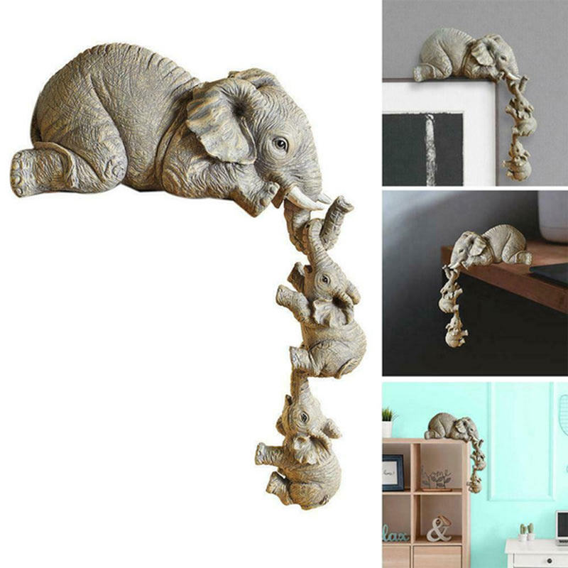 Decorações de jardinagem de resina de três elefantes estatuetas de elefante fofo