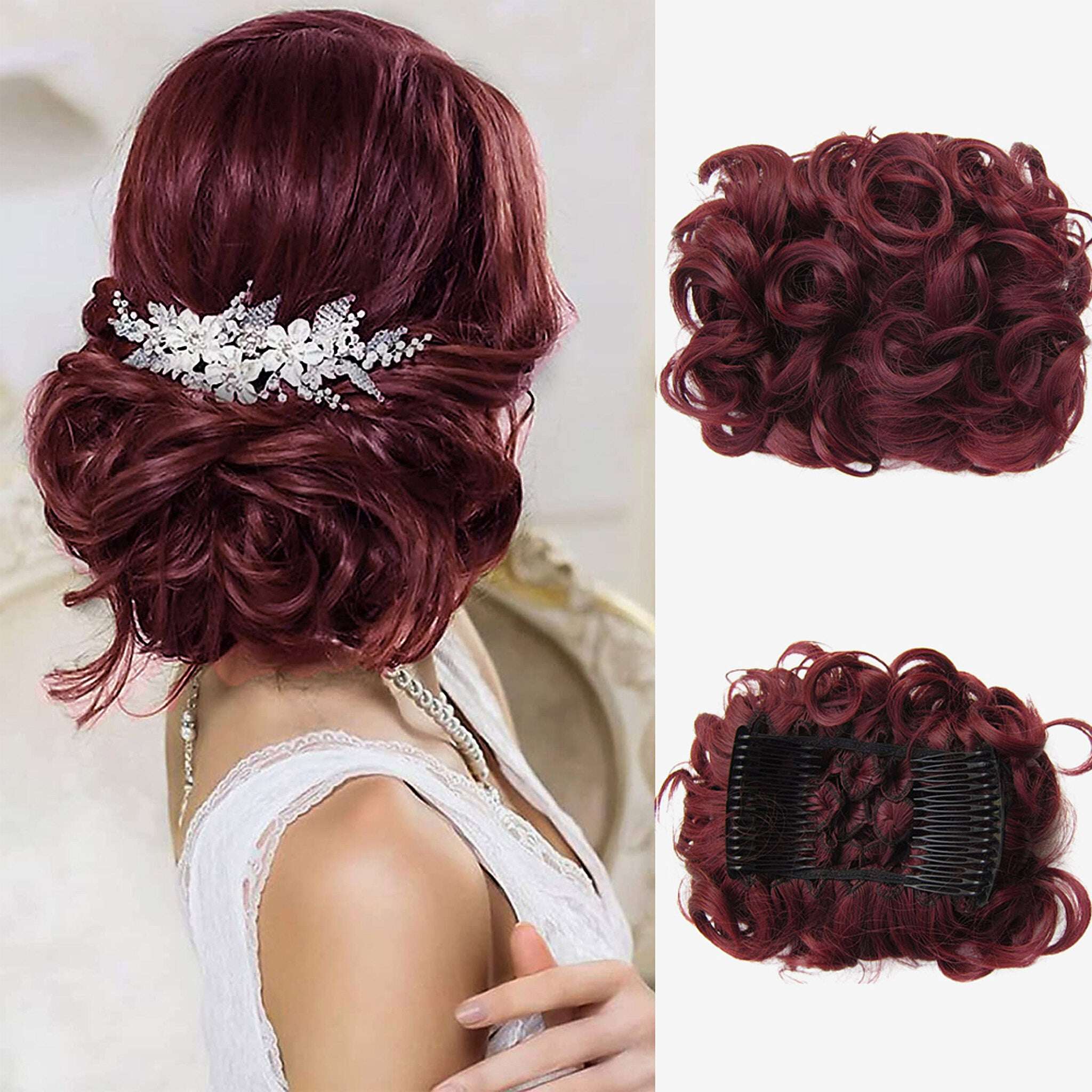 Extensão de coque de cabelo curto e encaracolado
