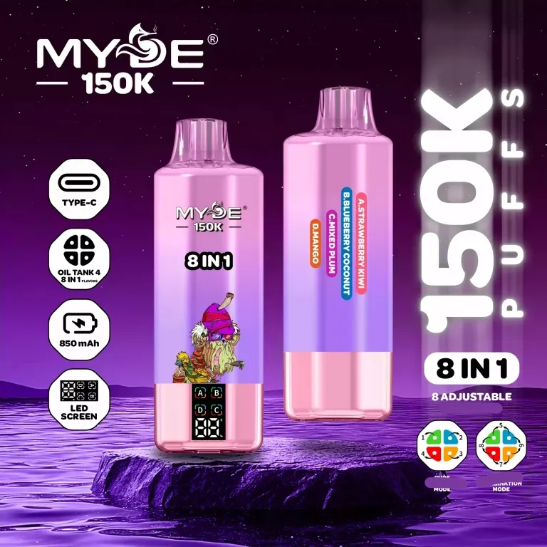 MYDE 8IN1 150000 Puffs disposable vapes Rich notes of Grape Ice & Mango Peach & Watermelon Ice & Blueberry Ice