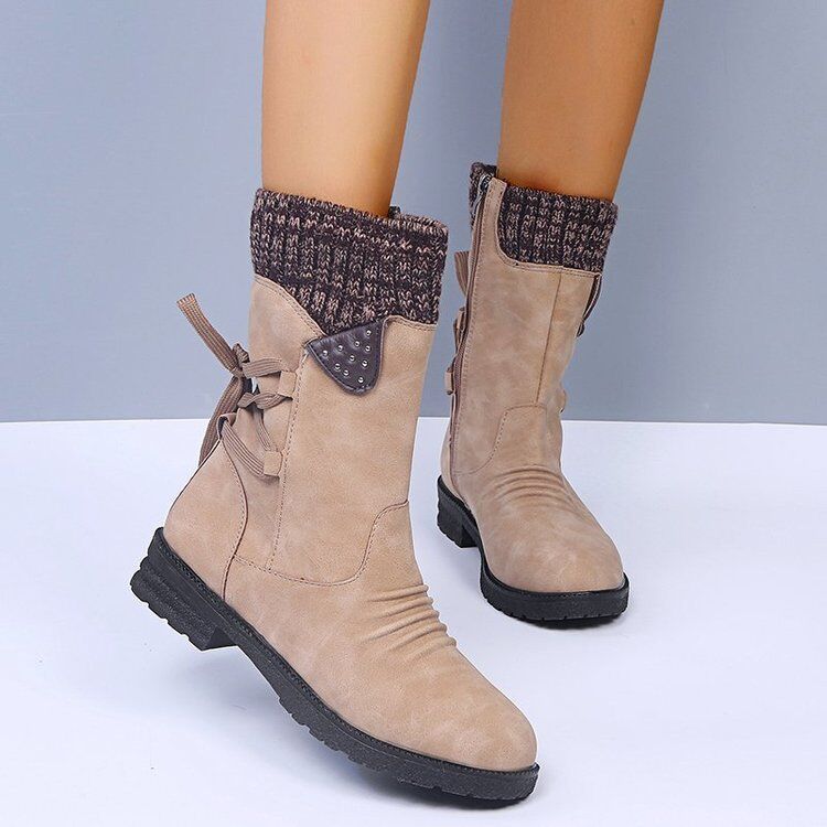 🔥51% DE DESCONTO AGORA - Botas de neve femininas de cano médio com punho de suéter, botas quentes de inverno