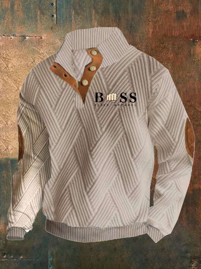 Sweatshirt casual para homem com design de letras retro em tecido xadrez jacquard