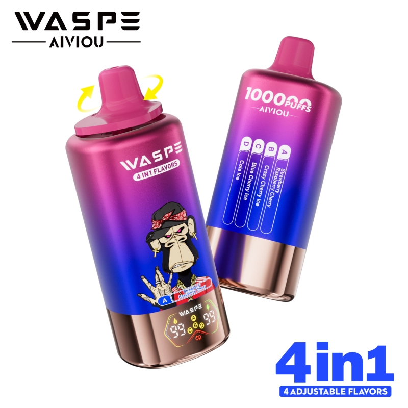 waspe 4in1 100k disposable vape Strawberry raspberry cherry and crazy cherry ice cream and blue cherry ice cream and cola ice cream