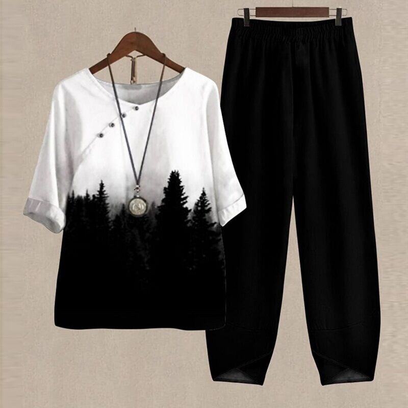 【S~5XL】😍2024 Novo conjunto de blusas e calças estampadas de duas peças