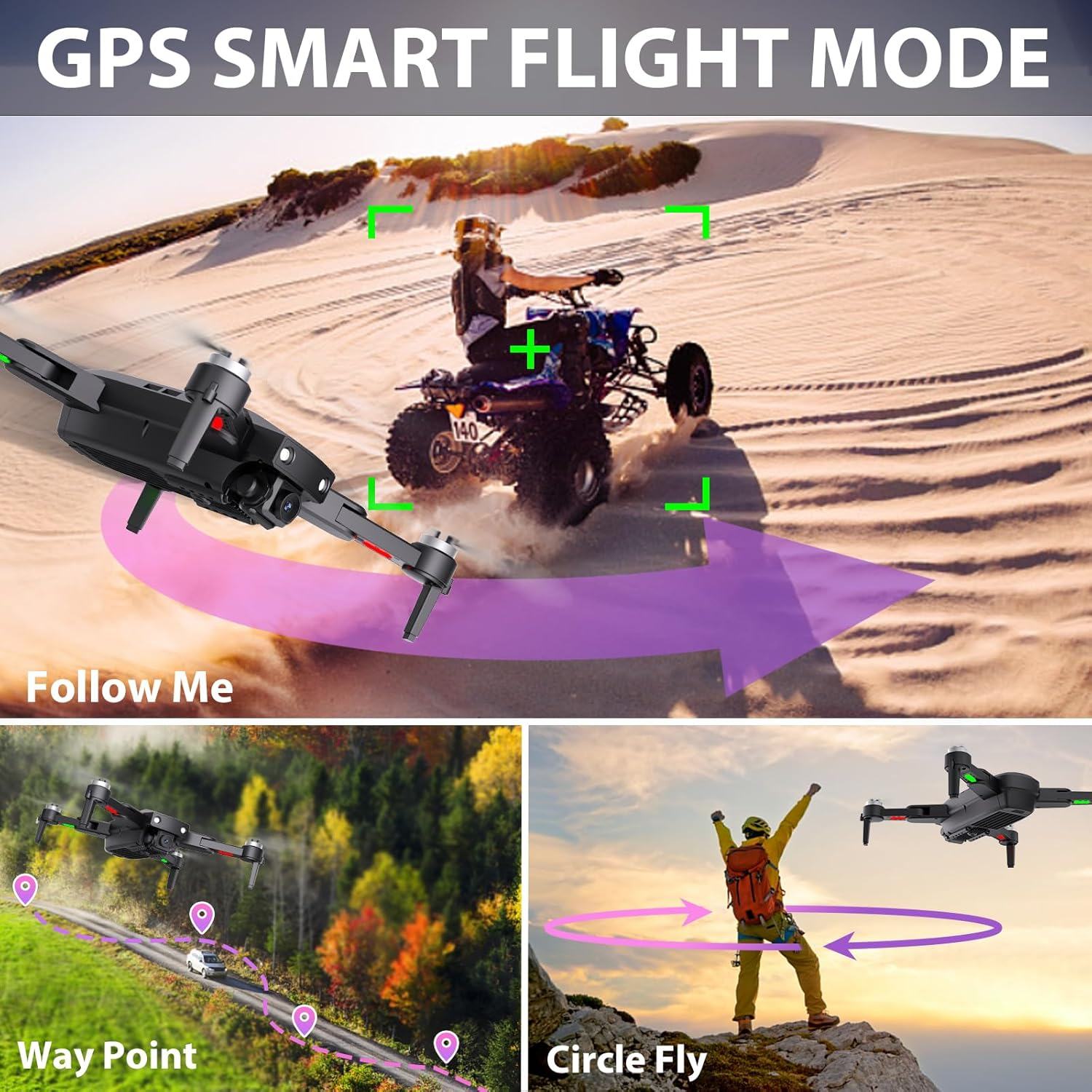 Drone GPS com câmera para adultos Drones 4K Motor sem escova Retorno automático para casa Transmissão WiFi 5G Dobrável FPV RC Quadcopter UAV Altitude Hold Siga-me 36 minutos de voo Estojo de transporte
