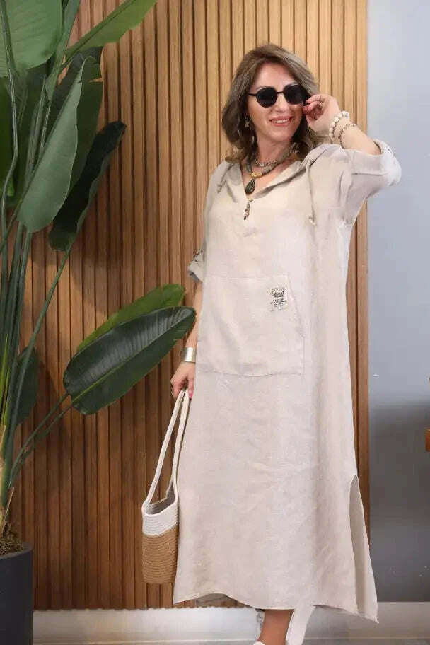 Vestido de linho importado com capuz