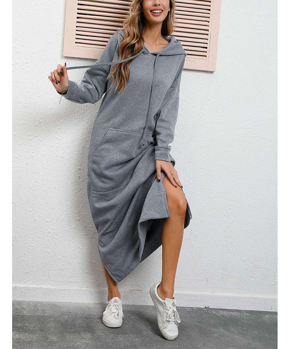 Outono e inverno, suéter grande de lã com capuz e bolsos grandes