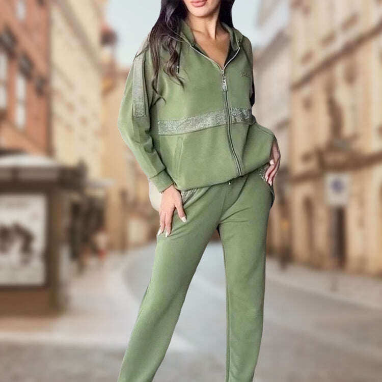 Conjunto feminino casual de duas peças de cor sólida