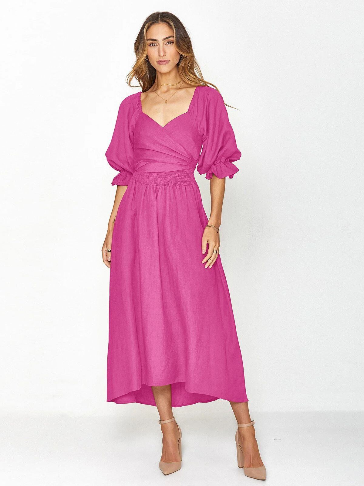 🏖️FRENCH RUFFLED LANTERN SLEVES VESTIDO MULTI-WEAR🔥VENDA INESQUECÍVEL COM 49% DE DESCONTO