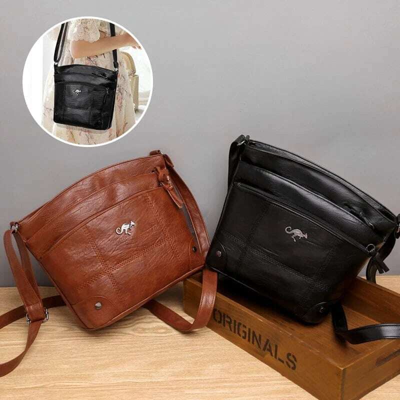 Bolsa de ombro de grande capacidade com vários bolsos e mensageiro de couro macio
