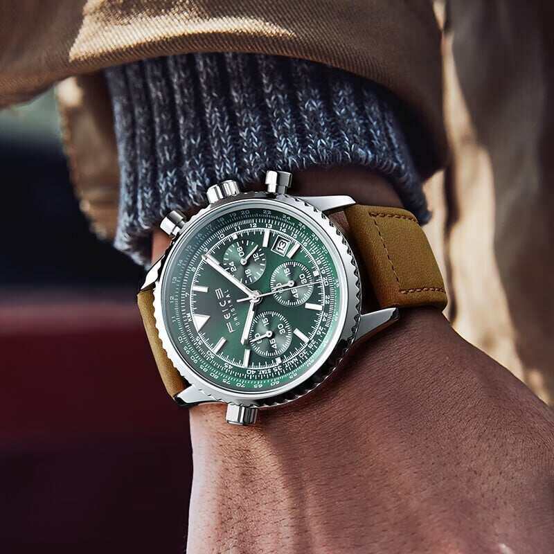FEICE FK812 Мъжки часовници Многофункционални ръчно сглобени винтидж зелени часовници за мъже