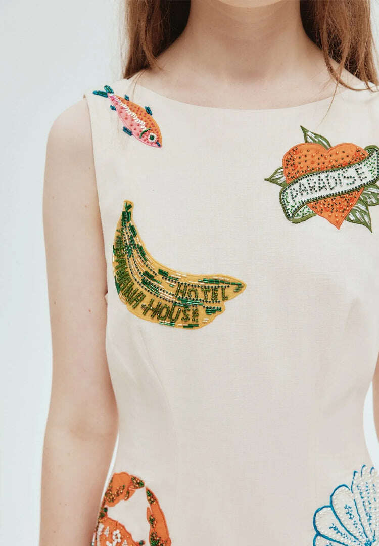 Vestido longo de linho com amêijoas