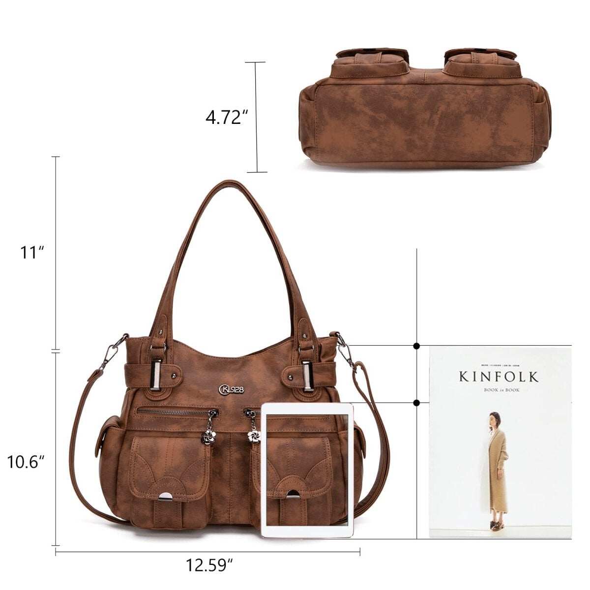 Bolsa de couro premium com muitos bolsos