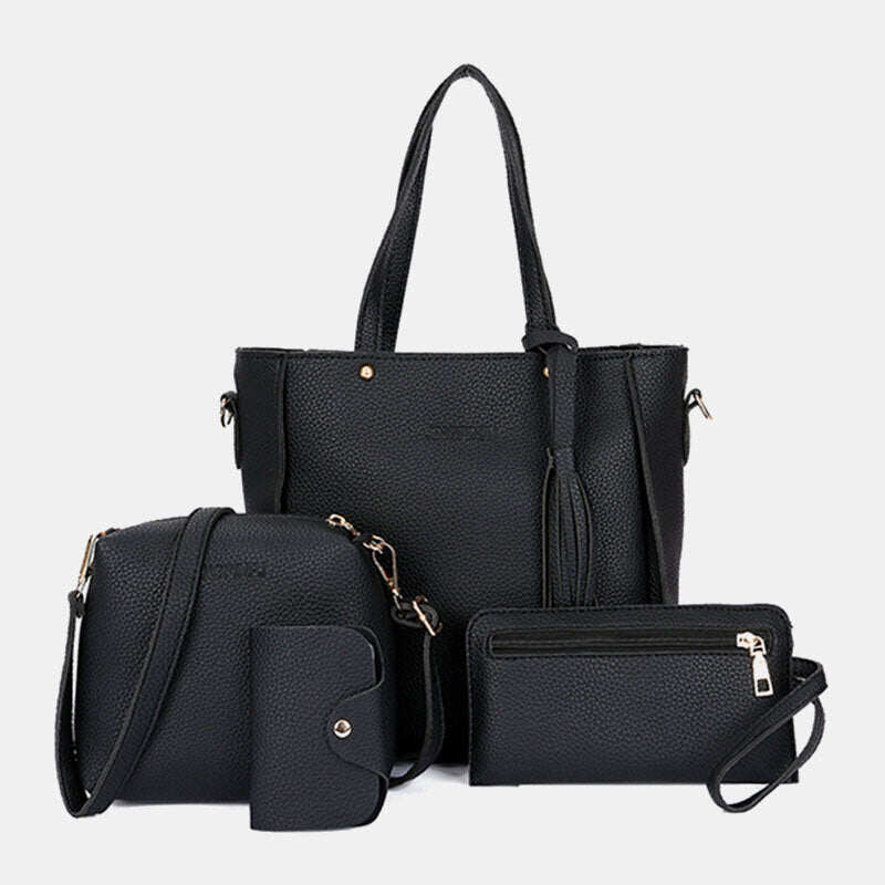 4 unidades de couro PU feminino com borla lazer bolsa crossbody bolsa fixa ex