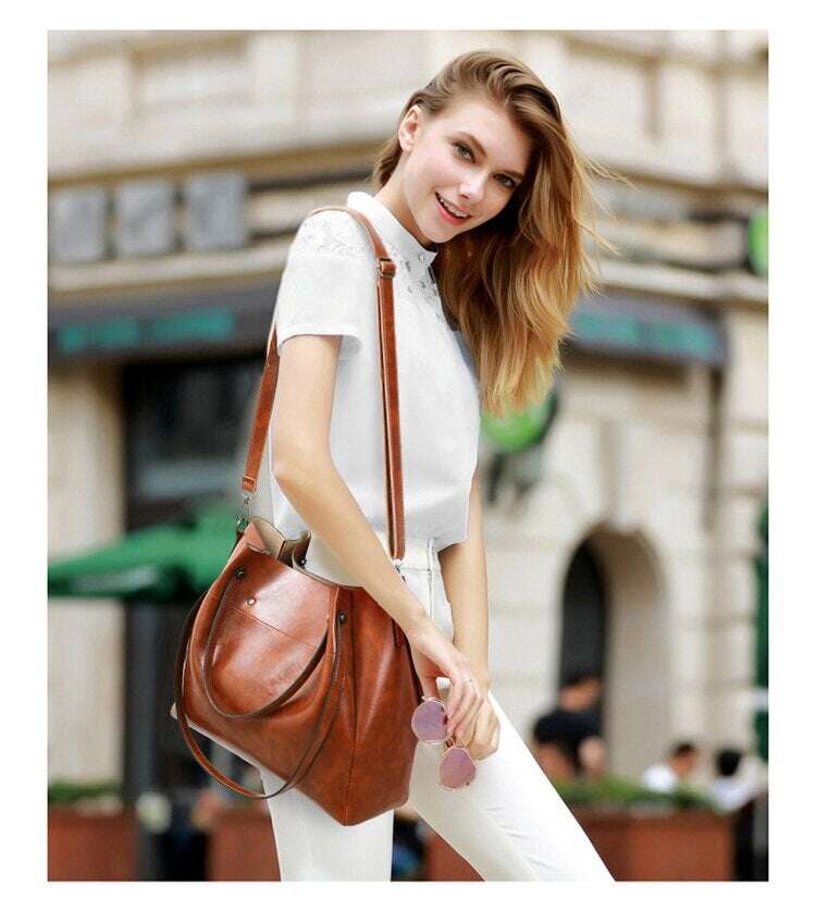 ДАМСКА РЕТРО ЧАНТА ОТ ЧЕТИРИ ЧАСТИ С ГОЛЯМ КАПАЦИТЕТ, ЕДНОЦВЕТНА КРЪСТОСАНА ЧАНТА ЗА РАМО