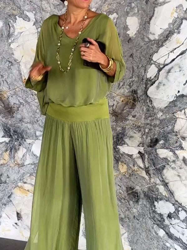 Elegantan dvodijelni komplet hlača širokih nogavica od šifona
