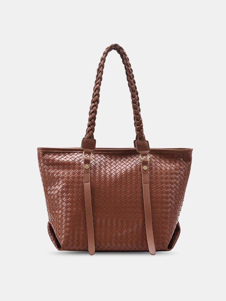 Bolsa de ombro em tecido de couro PU vintage feminino Bolsa de grande capacidade