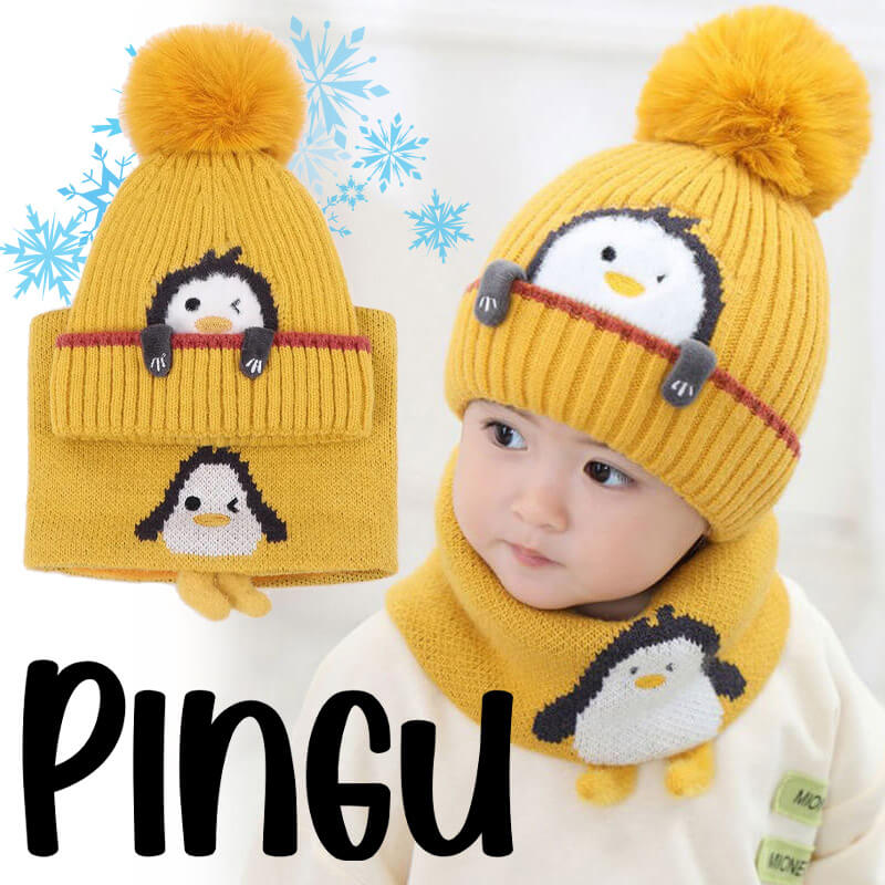 Pingu sapka és sál készlet gyerekeknek