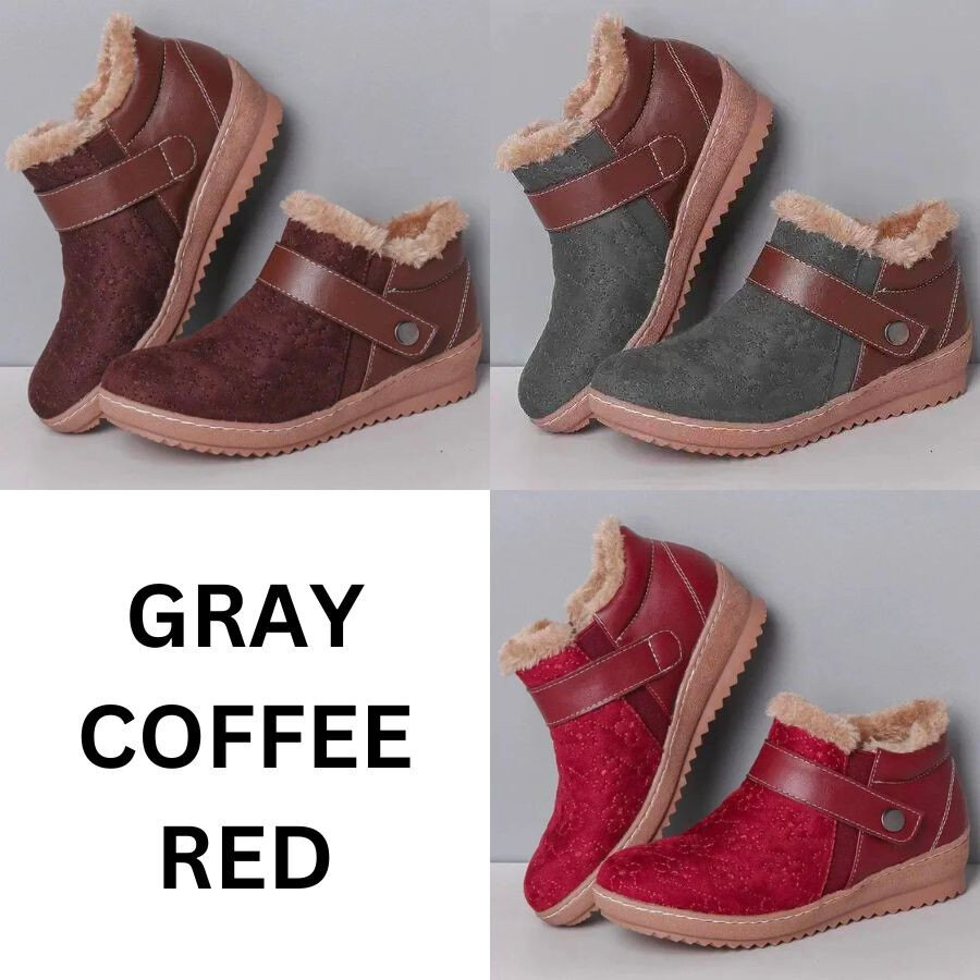 🔥Último dia com 49% de desconto - Novas botas de neve antiderrapantes de lã de cor combinando com a cabeça redonda de inverno