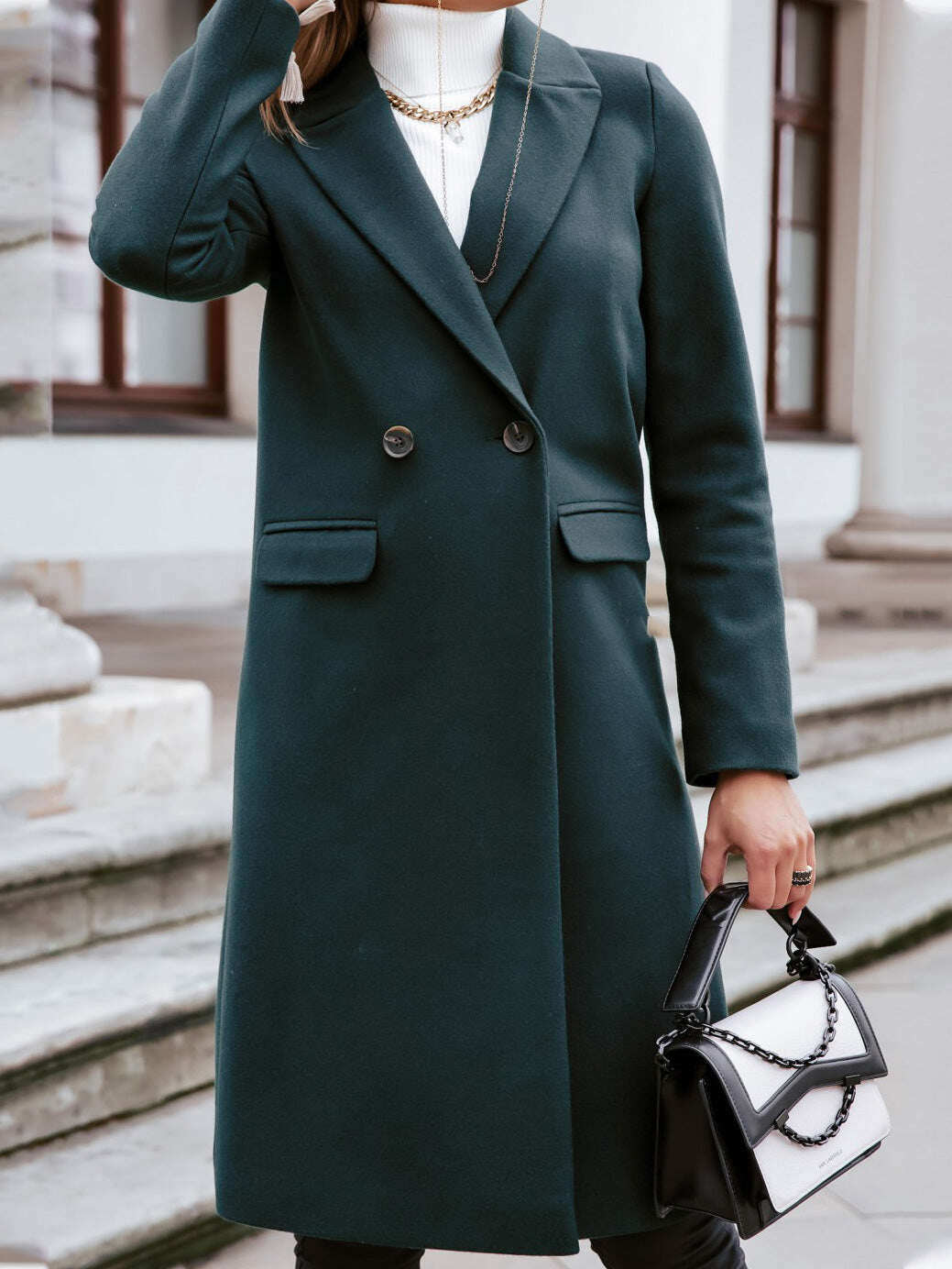 Γυναικεία παλτό με κουμπιά Μάλλινα μακρυμάνικα παλτό