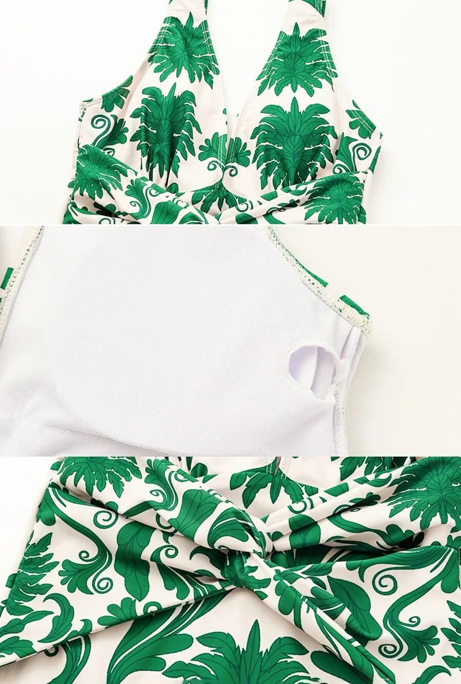 V Neck Print Two Piece Swimsuit Set - Green