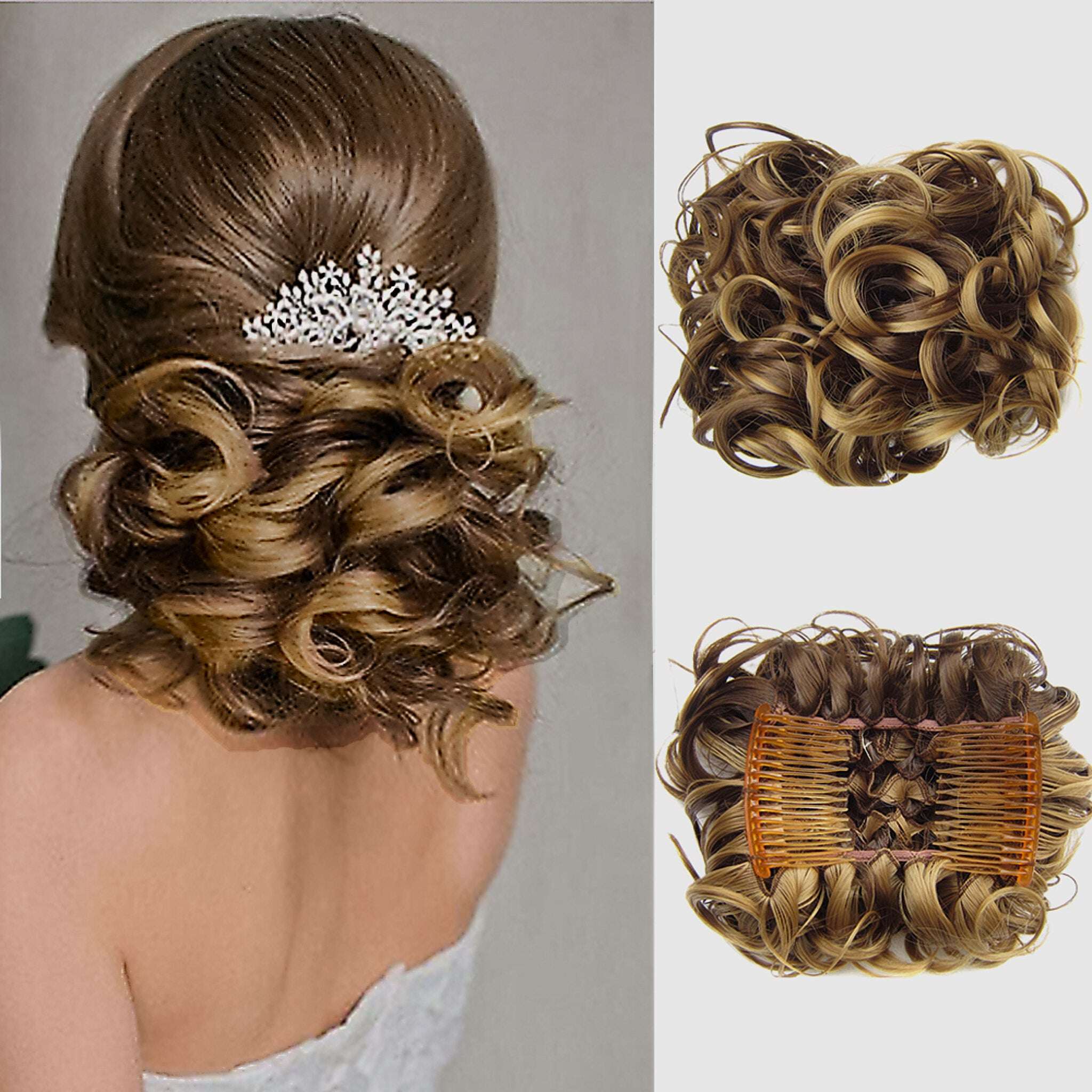 Extensão de coque de cabelo curto e encaracolado