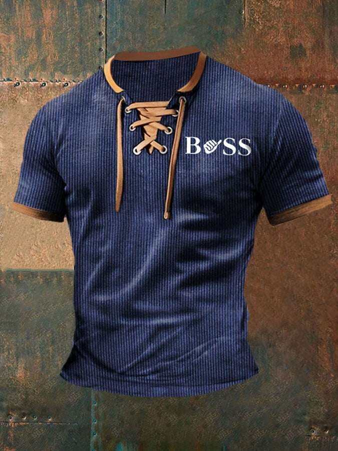 T-shirt casual para homem com letras contrastantes com cordões