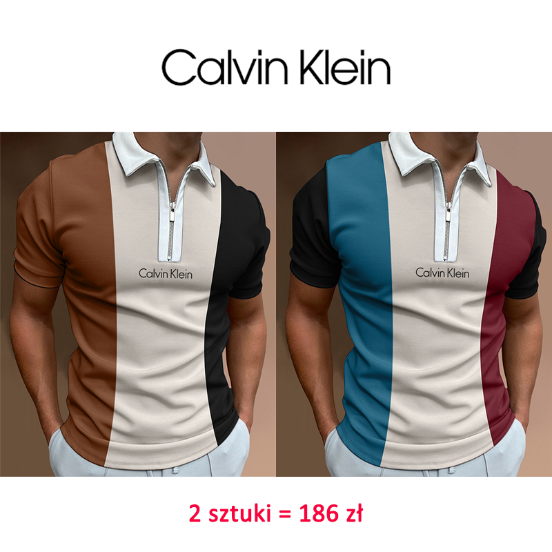 Calvin Klein ® Kontrastowa kolorowa swobodna koszulka polo , 2 sztuki